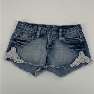 Women's Blue Denim Shorts with Lace Trim